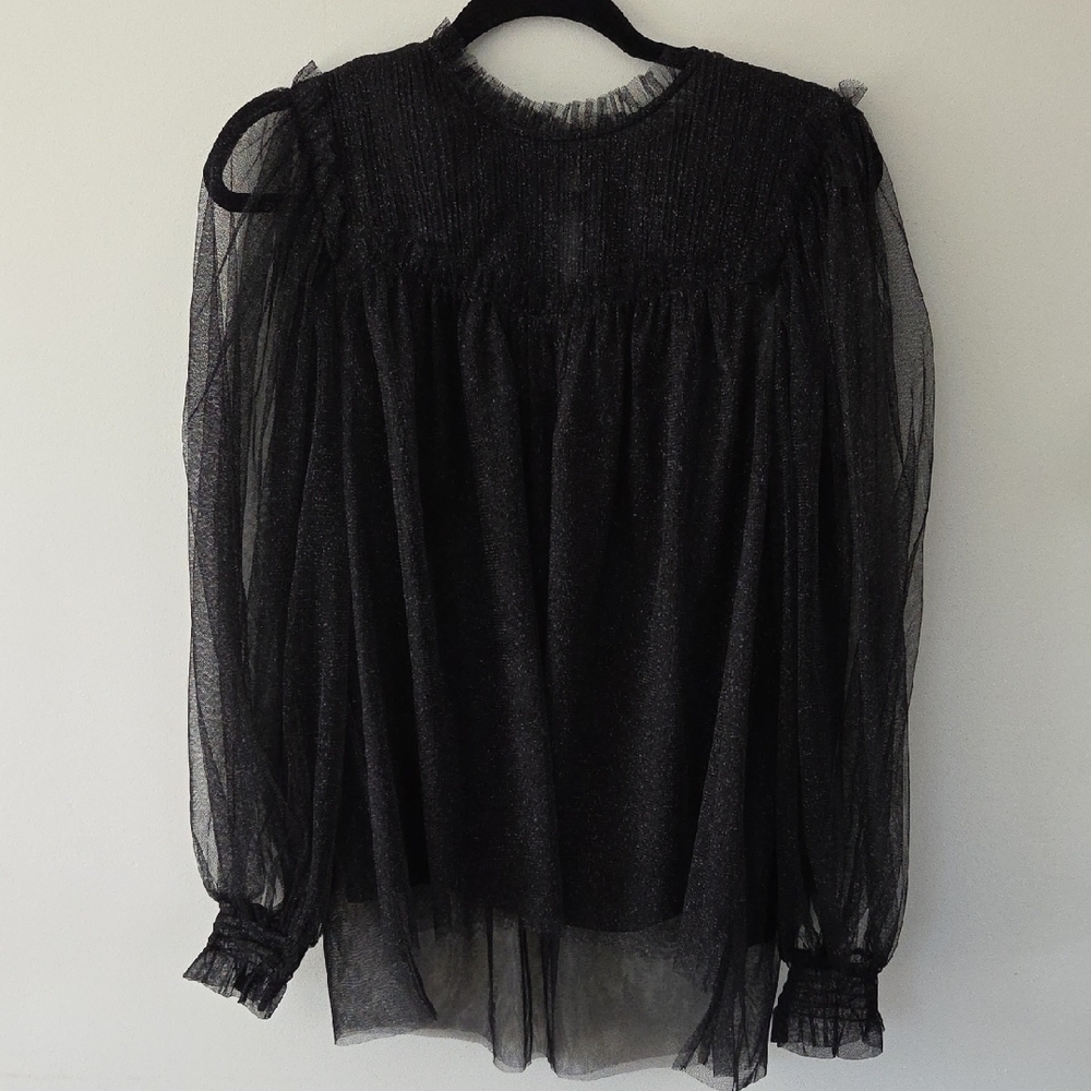 NWT All Saints Perri Top Metallic Black Blouse